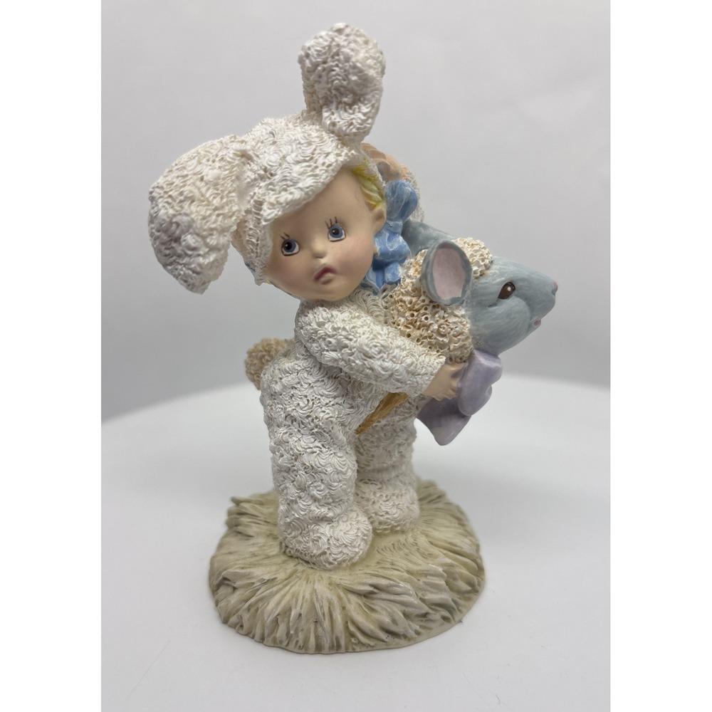 Easter Decor Figuring Child‎ In Bunny Costume Sheep Head Blue Bow 4" Spring